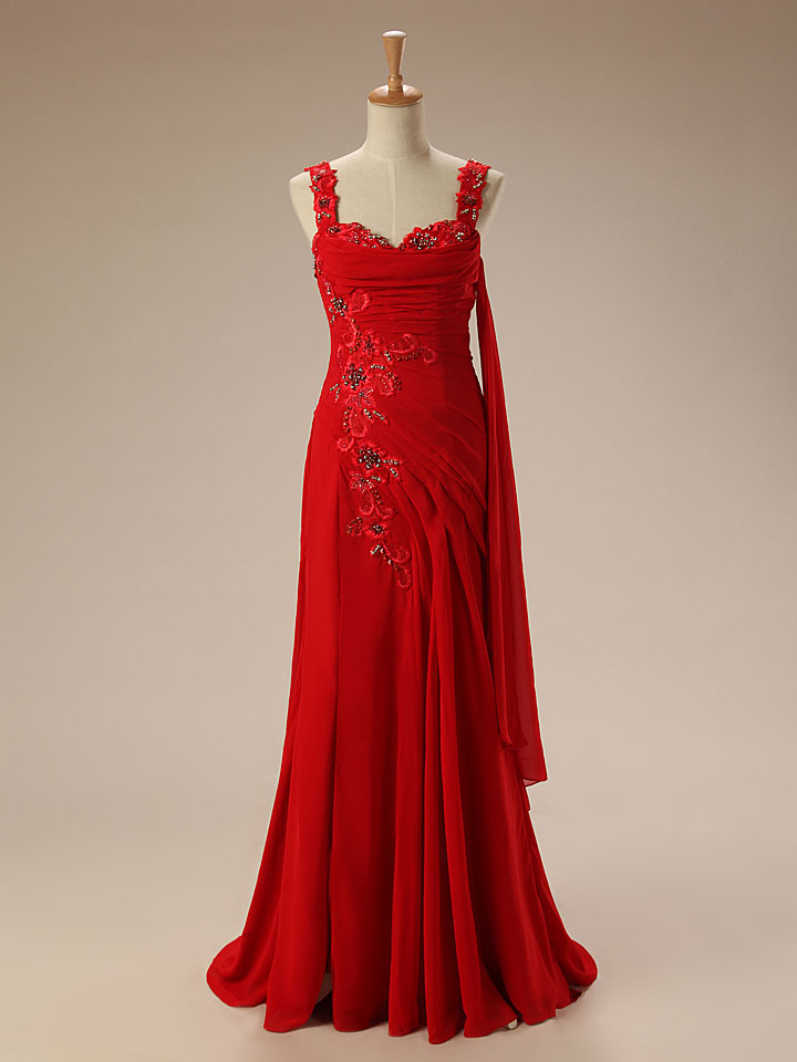 Red Grecian Long Formal Prom Evening Dress